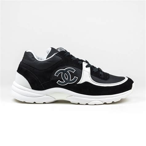 chanel cc logo suede nylon reflective triple black sneaker|chanel sneakers.